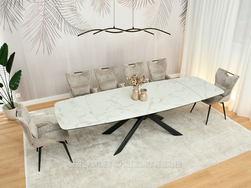 Jídelní stůl Denzel (bílý mramor + černá)