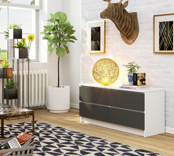 Komoda Kraft 4SZ (bílá + grafit)