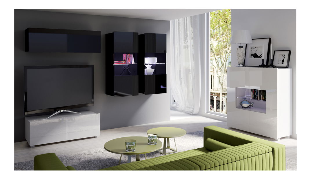 Obývací stěna Calabria C12 (černá + bílá) (bez osvětlení)