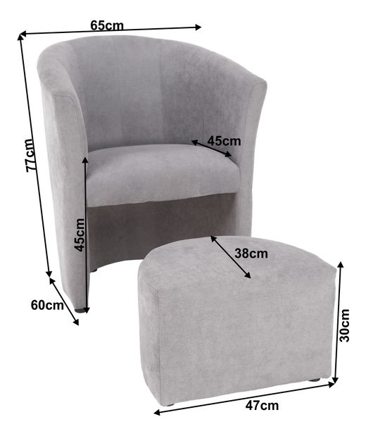 Křeslo Rosana (šedá) (s taburetkou)