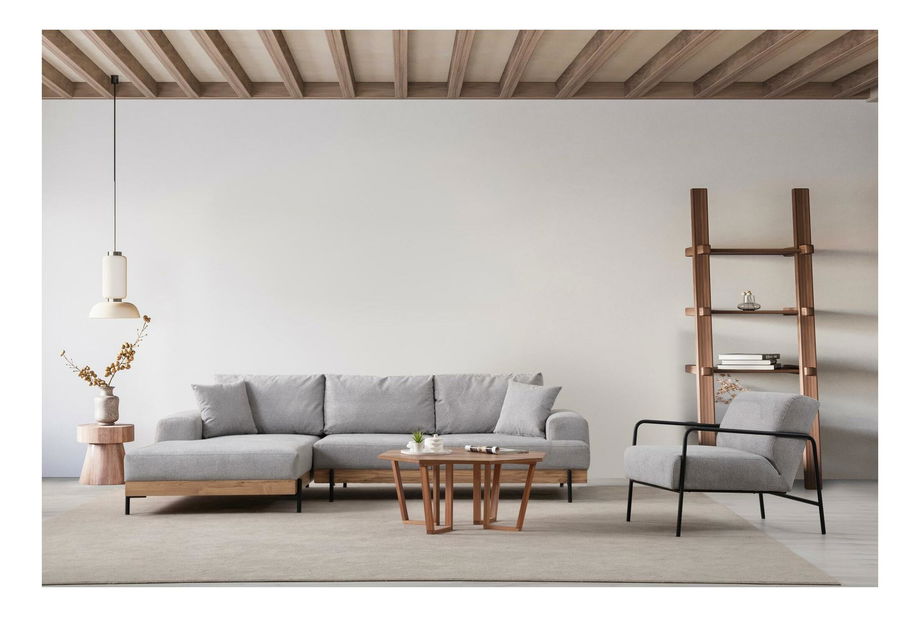 Rohová sedačka Etorella (L) (šedá + dub)