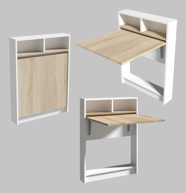 Sklápěcí jídelní stůl Brackie (pro 2 osoby) (Bílá + Natural)