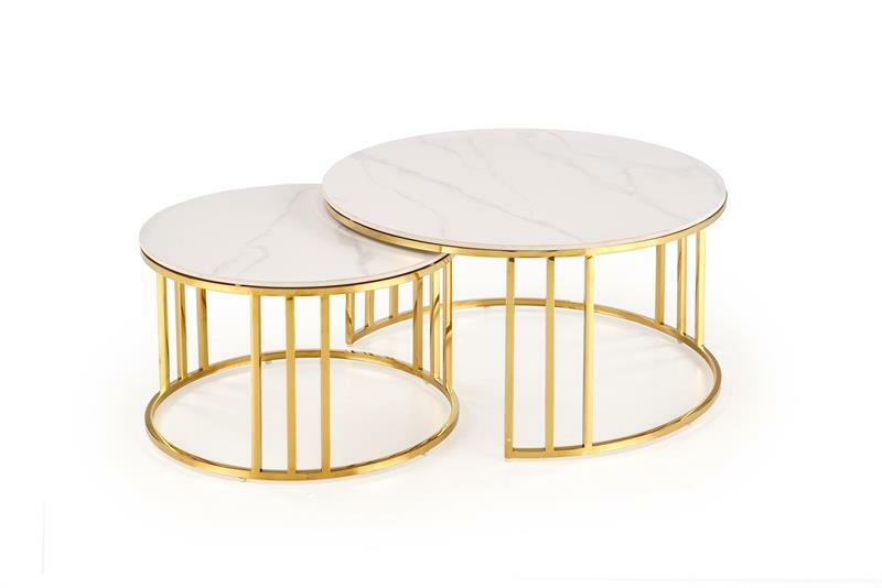 Set 2 ks. konferenčních stolků Mercu 3 (bílý mramor + zlatá)