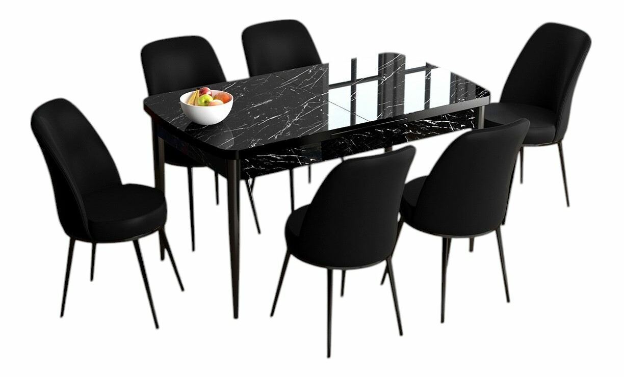 Jídelní set Hana (mramor černý + námořnická modrá) (pro 6 osob)