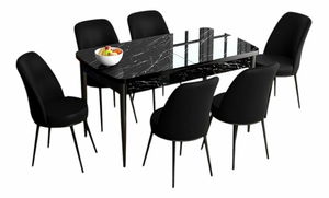 Jídelní set Hana (ořech barokní + černá) (pro 6 osob)