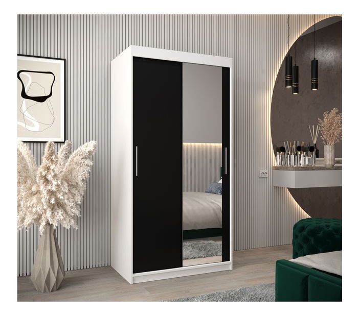 Šatní skříň 100 cm Toki 2 (Bílá matná + Černá matná)