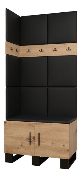Předsíňová sestava Amanda 11 (dub artisan + černá ekokůže)