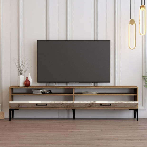 TV stolek/skříňka Irma 2 (ořech + bílý mramor)