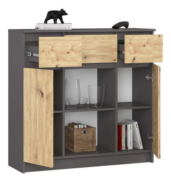 Komoda Kalista VII (šedý grafit + dub artisan)