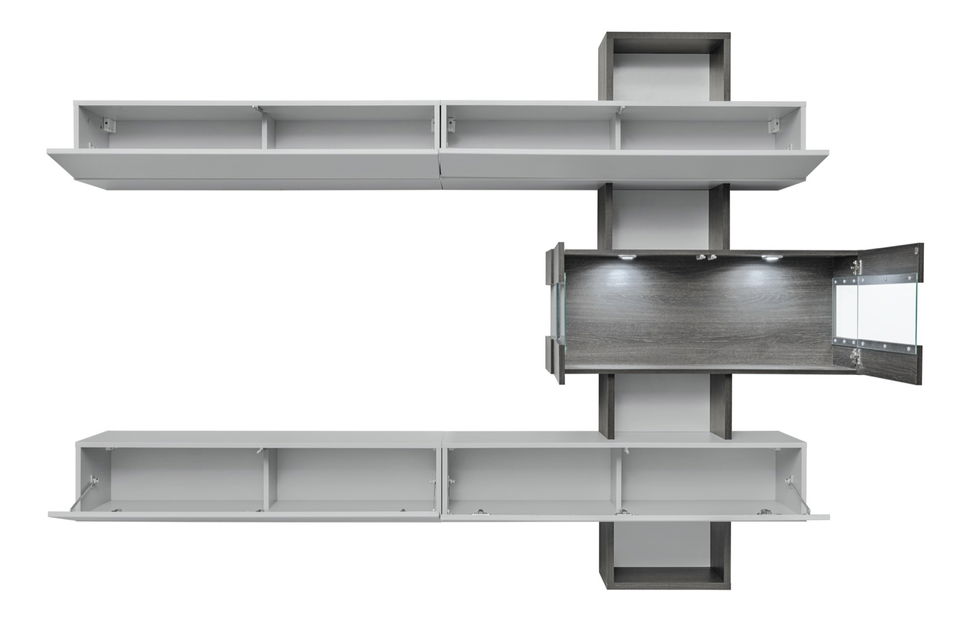Obývací stěna Telma 20 DGPG TK (perlově šedá + šedý dub) (s osvetlením)