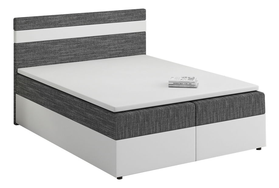 Boxspring postel 160x200 cm Mimosa (melírovaná šedá + bílá) (s roštem a matrací)