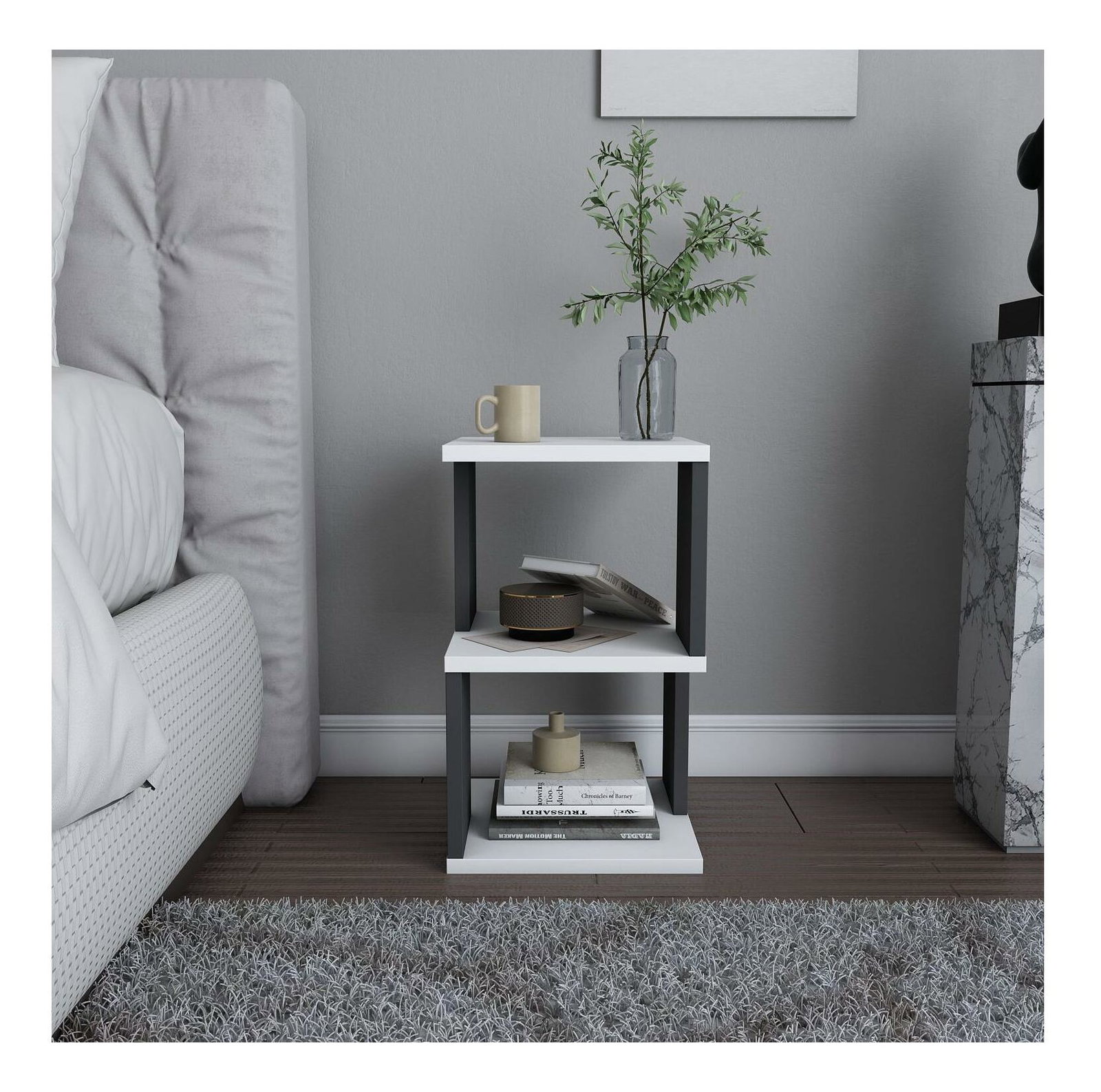 Noční stolek Caramello (bílá + antracit)