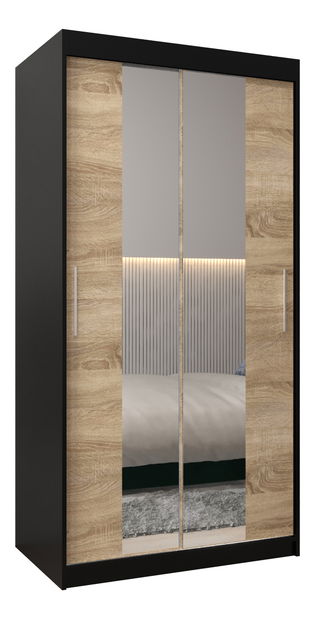 Šatní skříň 100 cm Toki 1 (Černá matná + Dub sonoma)