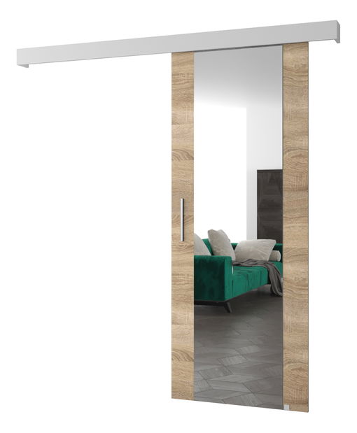 Posuvné dveře 90 cm Sharlene II (dub sonoma + bílá matná + stříbrná) (se zrcadlem)