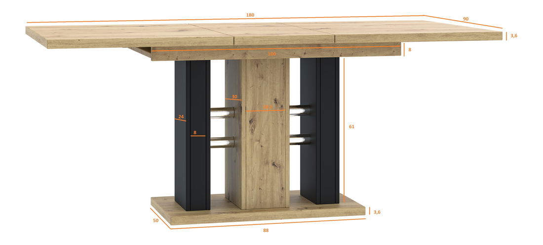 Jídelní stůl Wamo (artisan + černá) (pro 6 až 8 osob)