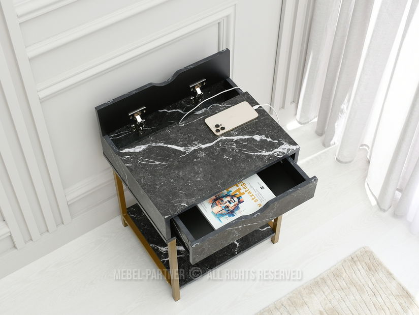 Noční stolek Emmo (černý mramor + zlatá)