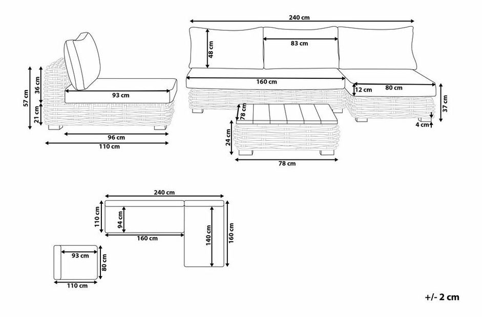 Zahradní pohovka VARELIO (ratan) (hnědá) (pro 4 osoby)