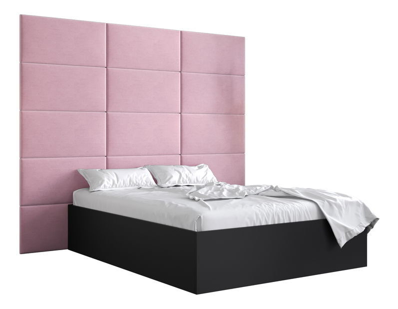 Manželská postel s čalouněným čelem 160 cm Brittany 1 (černá matná + růžová) (s roštem)