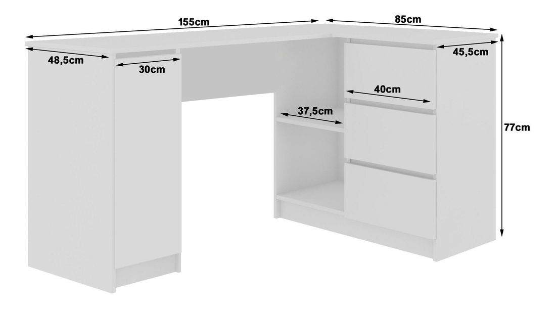 Rohový PC stolek Bevin (metalický lesk) (P)