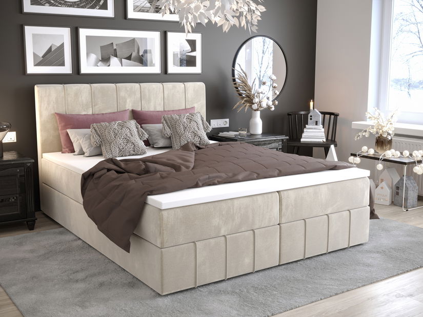 Manželská postel Boxspring 160 cm Barack Comfort (béžová) (s matrací a úložným prostorem)