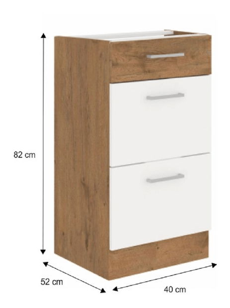 Dolní kuchyňská skříňka D40 3S BB Velaga (lesk bílý + dub lancelot) *výprodej