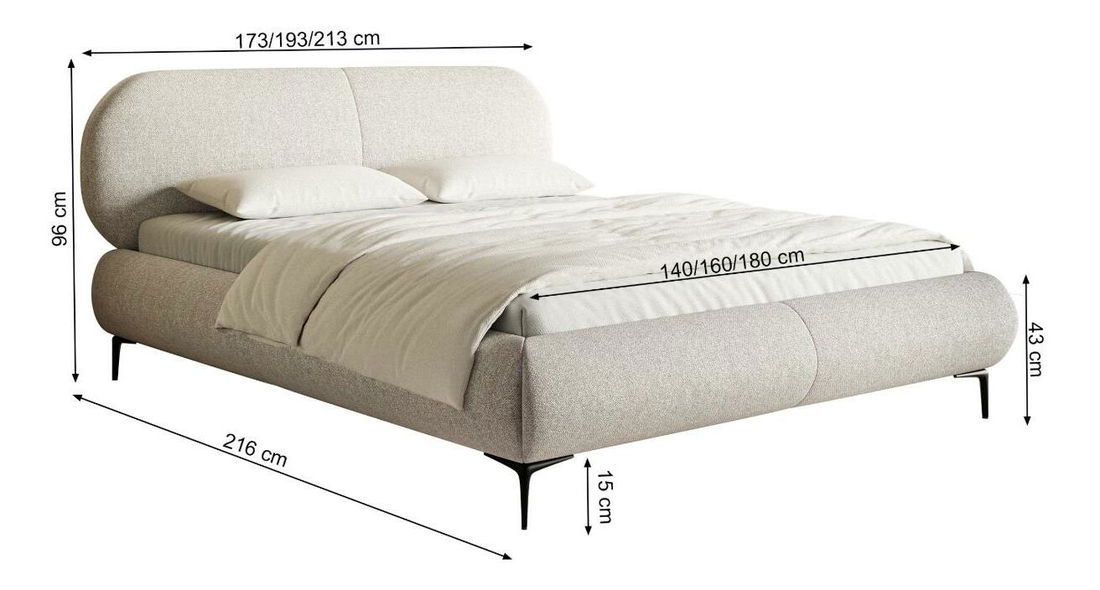 Manželská postel 140 cm Octave 140 (s roštem) (s úl. prostorem) (světlobéžová + černá)