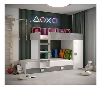 Dětská kombinovaná postel 90 cm Toreno 2 (bílá + bílý lesk + šedý lesk)