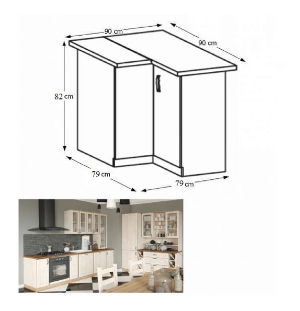 Dolní kuchyňská skříňka, rohová Regnar D90N