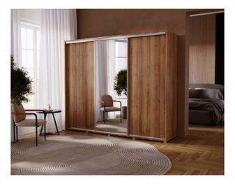 Šatní skříň s posuvnými dveřmi Settrona 1 (dub catania) (se zrcadlem)