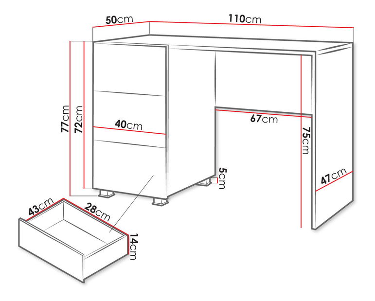 Psací stůl Brenali BR08 (černá + černý lesk)