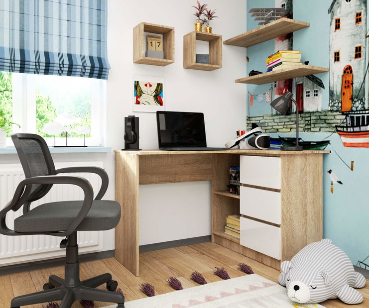 Rohový PC stolek Bodhi (dub sonoma + bílá) (P) *výprodej