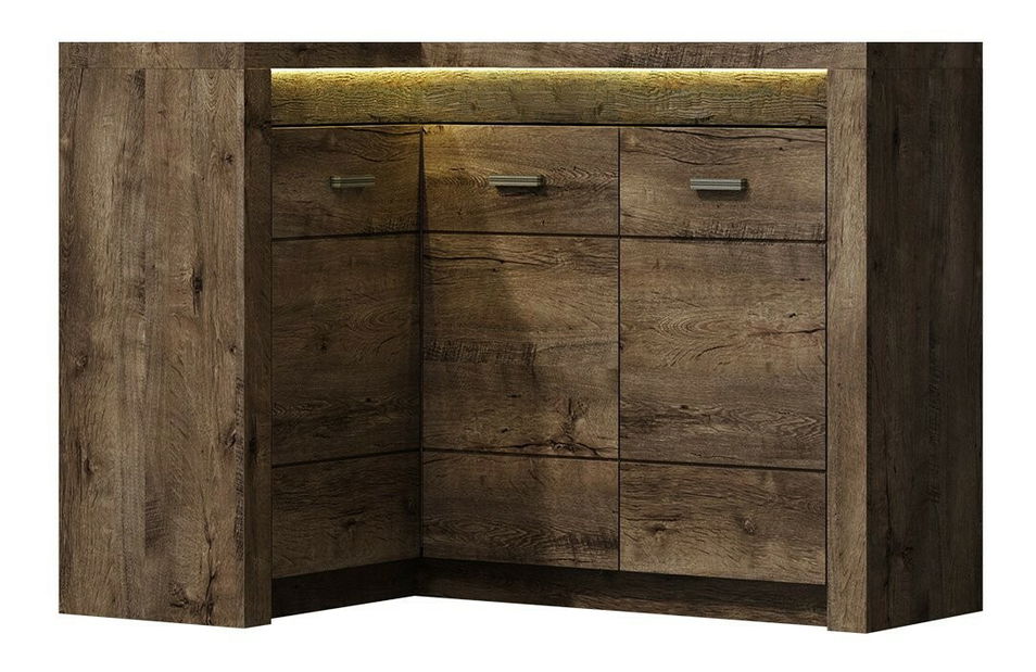 Rohová komoda Nadenas N15 O (jasan tmavý) (s teplým LED bílým osvětlením)