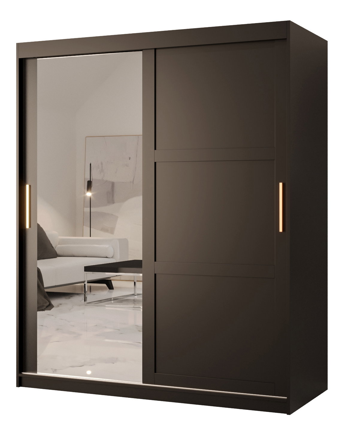 Šatní skříň Riven 2 150 (matná černá) (se zrcadlem)