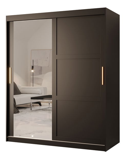 Šatní skříň Riven 2 150 (matná černá) (se zrcadlem)