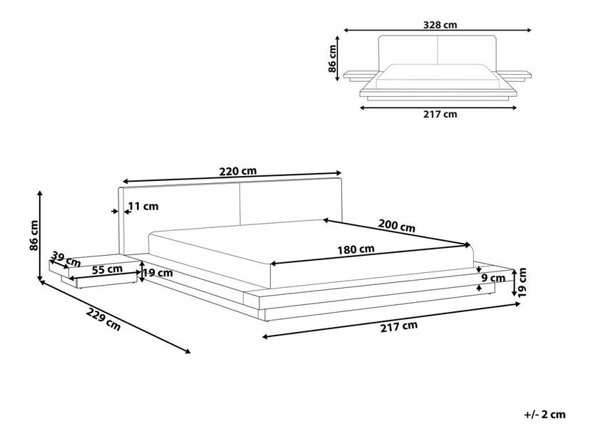 Manželská postel 180x200 cm Zina (bílá) (s LED osvětlením)