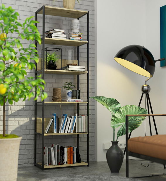 Regál Loriana III (černá + dub artisan)