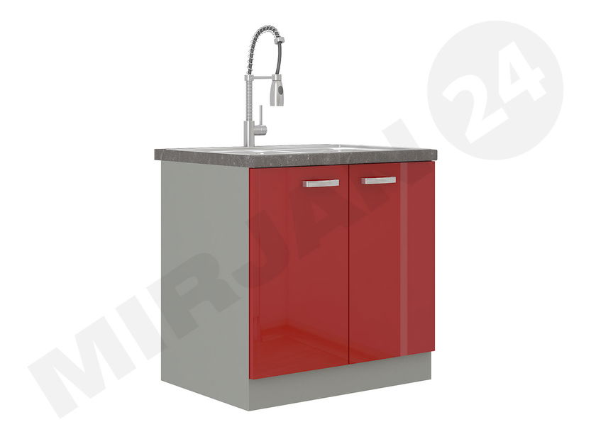 Dolní kuchyňská skříňka pod dřez Milo 80 ZL 2F BB (šedá + krémový lesk)