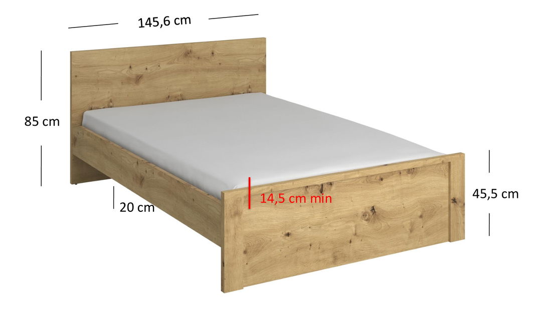 Manželská postel 140 cm Andra (dub artisan) (bez roštu a matrace)