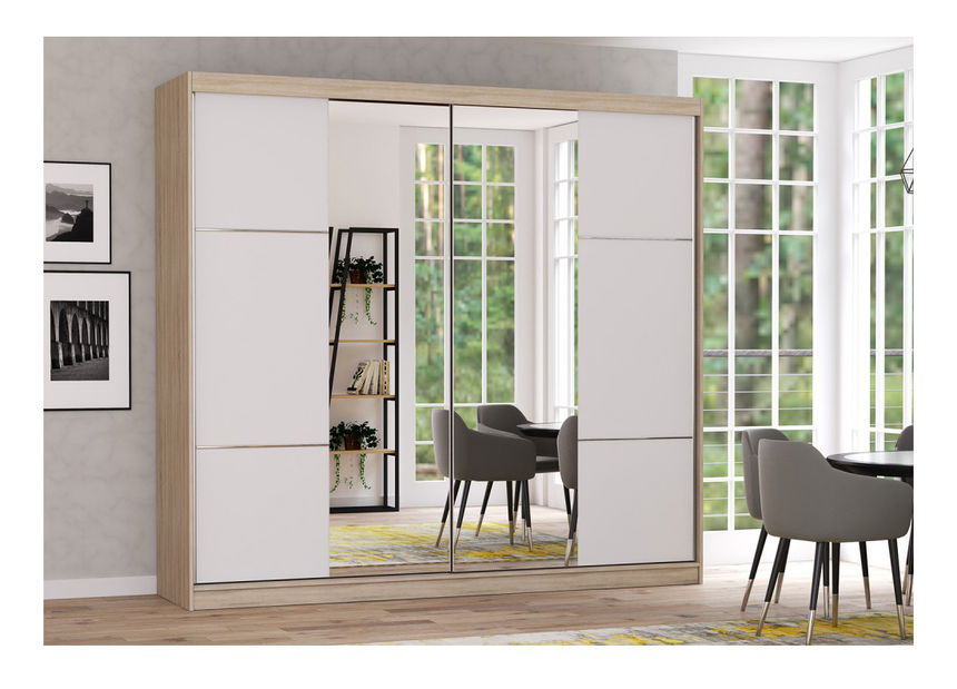 Šatní skříň Mebur 38 230 (dub sonoma + bílá + zrcadlo)