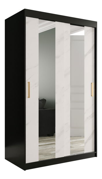 Šatní skříň 120 cm Marbelo P (matná černá + bílý mramor)
