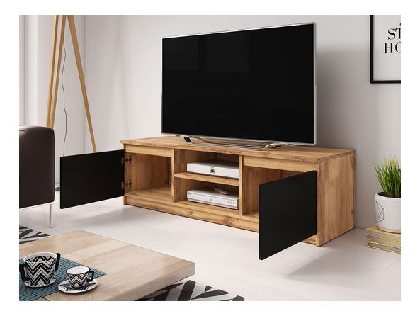 TV skříňka Zekazo (dub sonoma + bílá) (s bílým LED osvětlením)