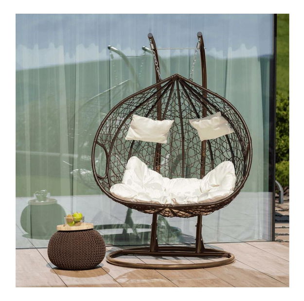 Závěsné dvojkřeslo Dalvoa 2 (měděná + hnědá + krémová)