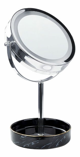 Kosmetické zrcadlo Shevaun (stříbrná + černá) (s LED osvětlením)