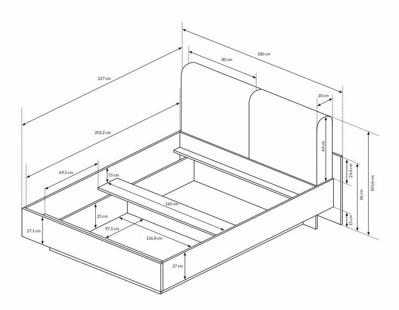 Manželská postel 160 cm Nedra (bez matrace a roštu) (dub artisan + antracit)
