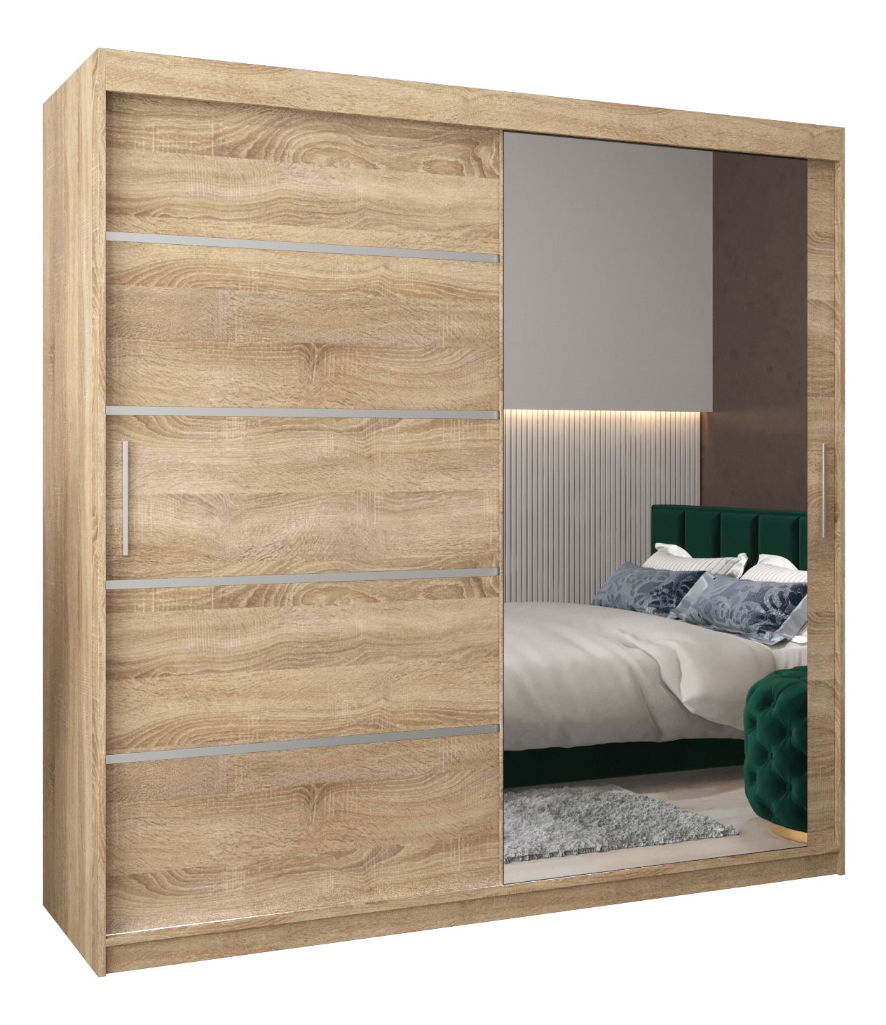 Šatní skříň 250 cm se zrcadlem Verika 2 250 (dub sonoma)