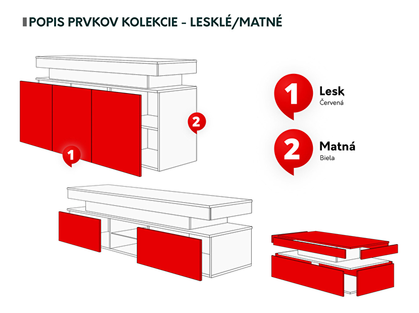 Souprava nábytku do obývacího pokoje Lesteralo I (bílá + lesk bílý) (s modrým LED osvětlením)