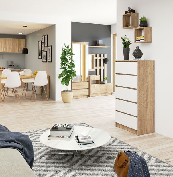 Komoda Kalista V (dub sonoma + bílá)