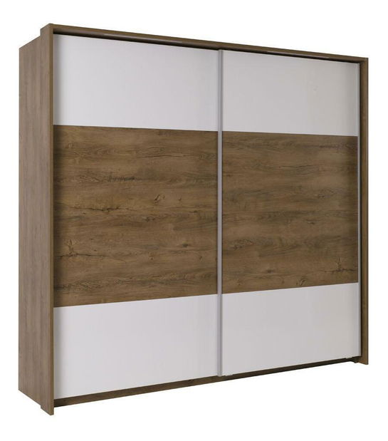 Šatní skříň s posuvnými dveřmi Lataressa 1 (dub burgundský + lesk bílý) (s LED osvětlením)