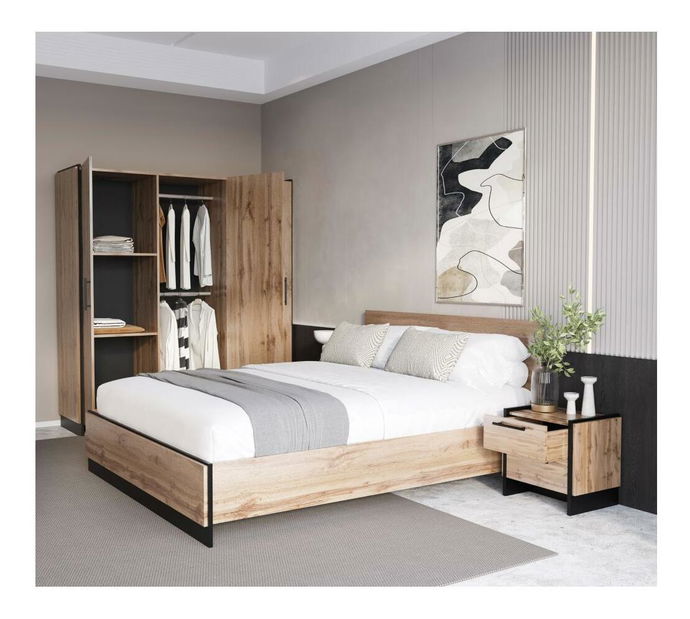 Manželská postel 160 cm Adivinaba (dub wotan + černá)