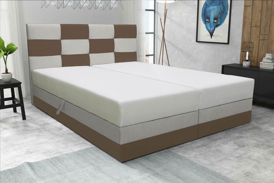 Manželská postel 140 cm Boxspring Marion Comfort (černá + světle šedá) (s roštem a matrací)